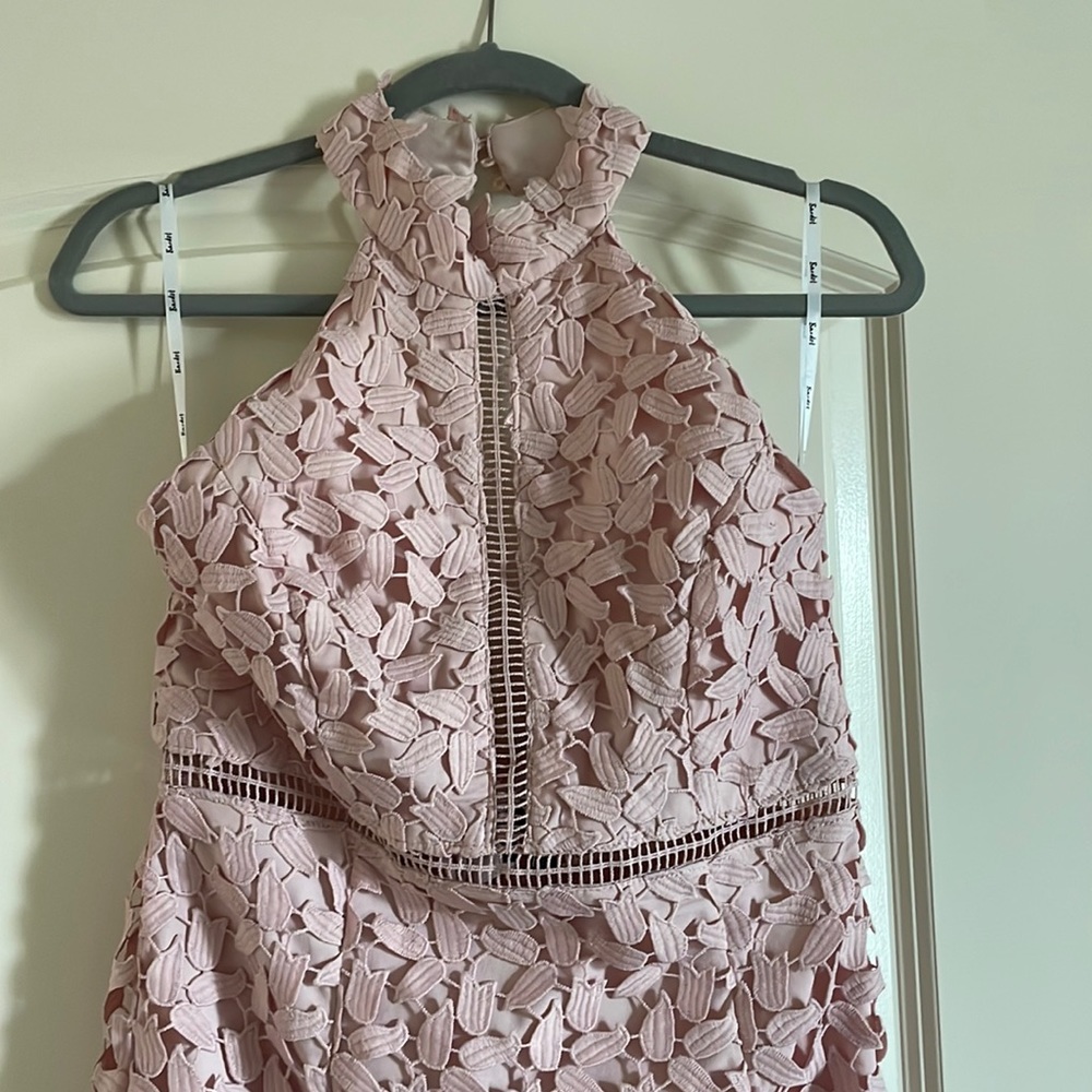Bardot Blush Pink Leaf Lace Sheath Dress Medium/8